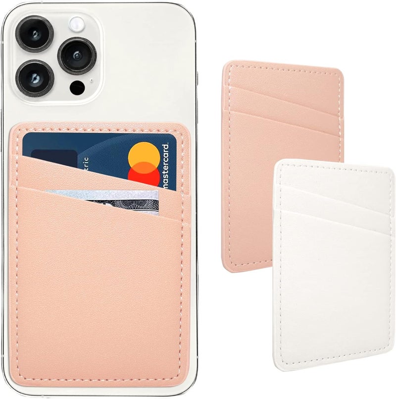 Limvory Phone Wallet, Leather Phone Card Holder Adhesive Stick On Credit Card Pocket for Back of Phone Case for iPhone and Android-White, Pink - Image 1